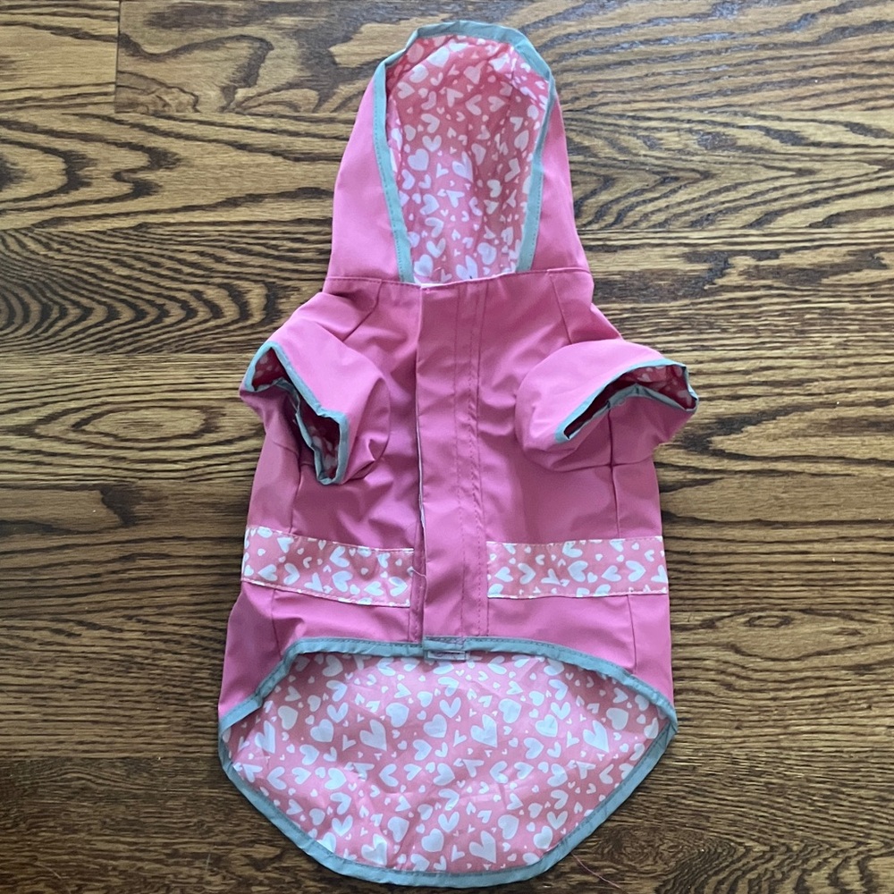 Pink Heart-Patterned dog rain coat.